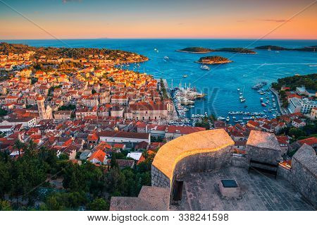 Magnificent View With Adriatic Sea And Green Islands From The Tvrdava Fortica ( Spanjola) Fortress A