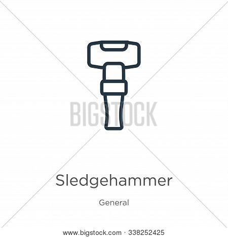 Sledgehammer Icon. Thin Linear Sledgehammer Outline Icon Isolated On White Background From General C