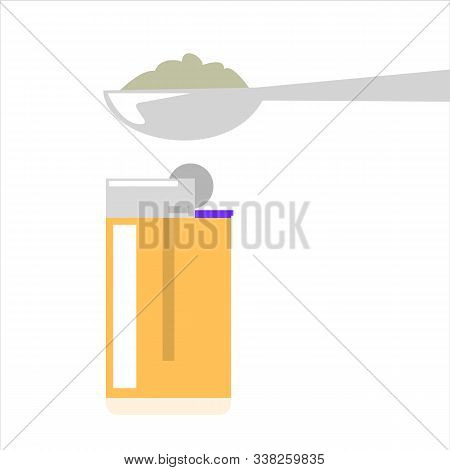 Heroin narcotic in a spoon vector isolated. Drug addiction, dependence from the narcotic. Junkie lifestyle. Lighter object.