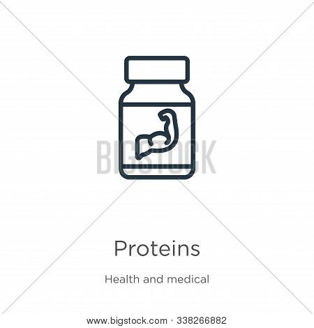 Proteins Icon. Thin Linear Proteins Outline Icon Isolated On White Background From Health Collection
