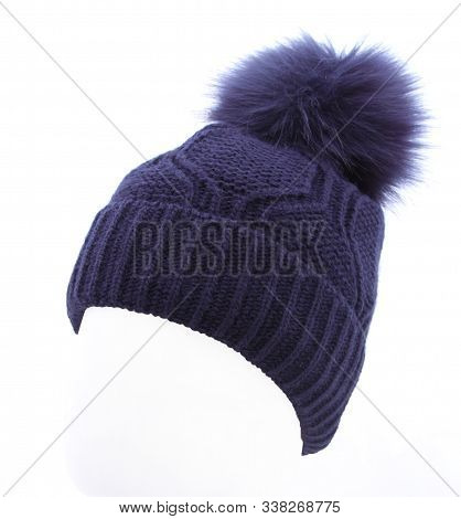 Dark Blue Winter Hat On A White Background