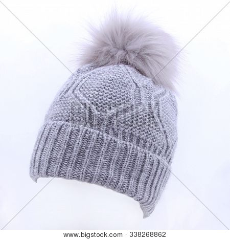 Winter Hat Hand Made On White Background .