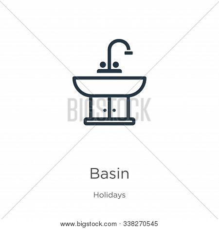 Basin Icon. Thin Linear Basin Outline Icon Isolated On White Background From Holidays Collection. Li