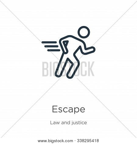 Escape Icon. Thin Linear Escape Outline Icon Isolated On White Background From Law And Justice Colle