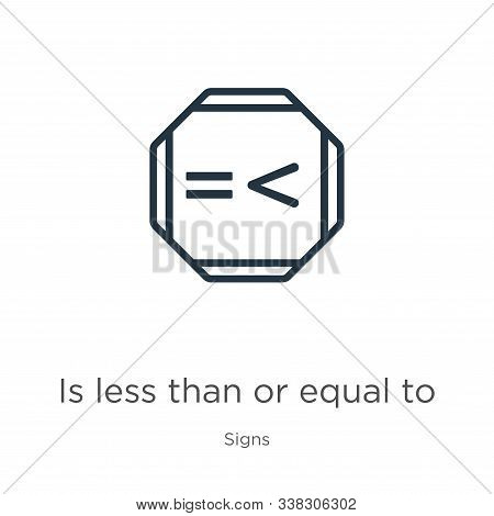 Is Less Than Or Equal To Icon. Thin Linear Is Less Than Or Equal To Outline Icon Isolated On White B