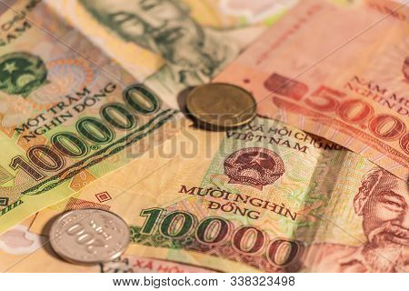 A Composition Of Vietnamese Dong Vnd Banknotes And Coins Providing Great Options To Be Used For Illu