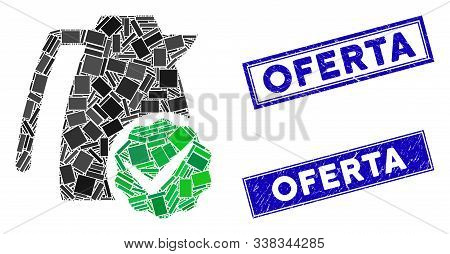 Mosaic Valid Kettle Icon And Rectangle Oferta Seals. Flat Vector Valid Kettle Mosaic Icon Of Scatter