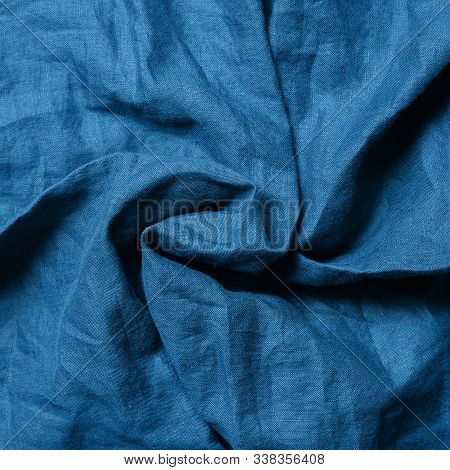 Abstract Textured Background Made Of Classic Blue 2020 Color. Color Of Year 2020 Linen Textile Backd