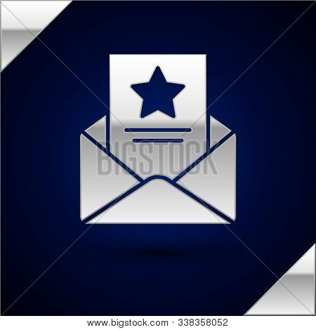 Silver The Arrest Warrant Icon Isolated On Dark Blue Background. Police Badge With Document. Warrant