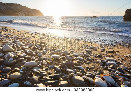 Beautiful sea shore in Cyprus at sunrise