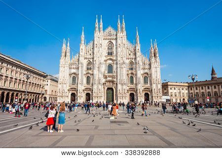 Milan, Italy - April 09, 2019: Milan Cathedral Or Duomo Di Milano Is The Cathedral Church Located At