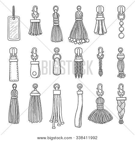Leather Accessories. Handbag Fringes Trinket Vector Fashioned Items Collection. Illustration Pendant