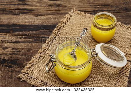 Pure Or Desi Ghee (ghi), Clarified Melted Butter. Healthy Fats Bulletproof Diet Concept Or Paleo Sty