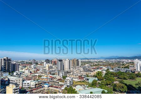 Taichung, Taiwan - Dec 08, 2019 : Taichung City Beitun District Skyline In Sunny Day. A Lot Of Green