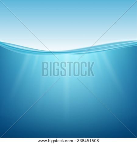 Underwater Ocean. Water Surface. Natural Background. Vector Stock Illustration.