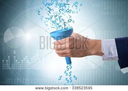 Data monetization concept with funnel and businessman
