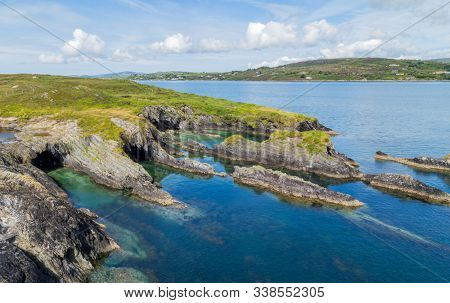 West Cork coast, view from the Copper Point Lighthouse, Long Island, County Cork. West Cork, Ireland