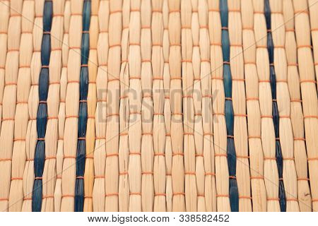 Close Up Texture Of Native Thai Style Weave Sedge Mat Background. Traditional Thai Reed Mat Texture.