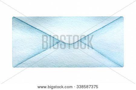 Decorative Element. Blue Stretched Closed Envelope. Hand Drawn Watercolor Illustration On Texture Pa