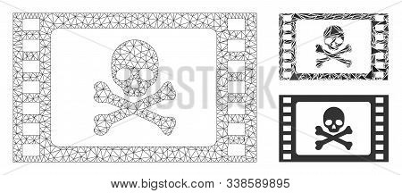 Mesh Stolen Movie Model With Triangle Mosaic Icon. Wire Frame Triangular Mesh Of Stolen Movie. Vecto