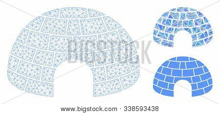 Mesh Igloo Model With Triangle Mosaic Icon. Wire Carcass Triangular Mesh Of Igloo. Vector Mosaic Of 