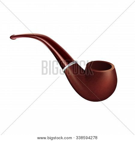 Tobacco Pipe Vintage Wooden Smoke Equipment Vector. Classic Detective Device For Smoking Flavor Toba