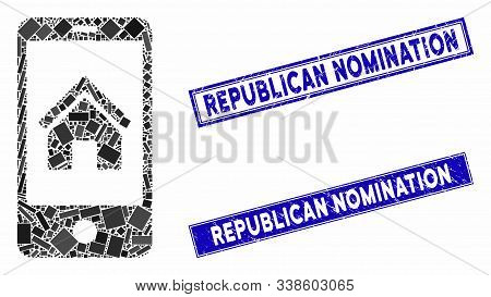 Mosaic Smartphone Homepage Icon And Rectangle Republican Nomination Seals. Flat Vector Smartphone Ho