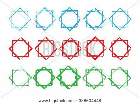 Set Of Intersecting Hand-drawn Square Frames With Torn Edges With Place For Text. Isolated On A Whit