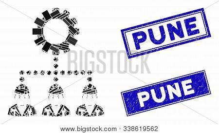 Mosaic Service Staff Pictogram And Rectangular Pune Seals. Flat Vector Service Staff Mosaic Pictogra