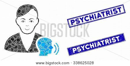 Mosaic Psychoanalysis Talking Icon And Rectangle Psychiatrist Seal Stamps. Flat Vector Psychoanalysi
