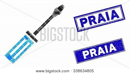 Mosaic Screwdriver Icon And Rectangle Praia Stamps. Flat Vector Screwdriver Mosaic Icon Of Random Ro