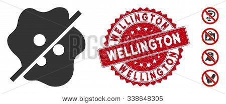 Vector Not Infected Icon And Grunge Round Stamp Seal With Wellington Phrase. Flat Not Infected Icon 