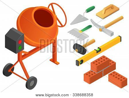 Masonry Worker Icons Set. Isometric Set Of Masonry Worker Vector Icons For Web Design Isolated On Wh