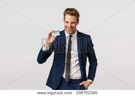 Cheerful Good-looking Young Blond Bearded, Successful Male Entrepreneur In Classic Suit, Tie, Laughi