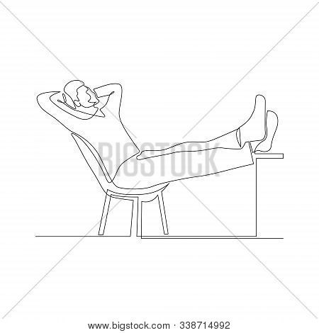 Continuous One Line Man Leaned Back In Her Chair With Her Hands Behind Her Head And Legs Raised On T