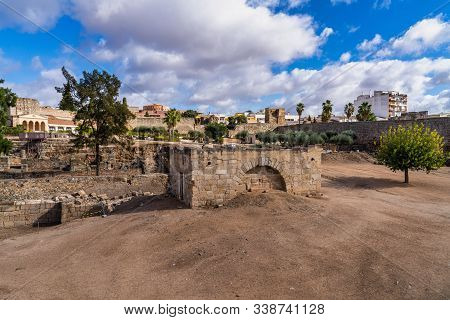Arab Fortress Alcazaba Near Guadiana River In Merida, Spain, Region Of Extremadura. Built In 836 By 