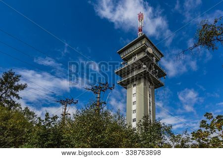 Zelena Hora, Pelhrimov / Czech Republic - September 13 2019: Television Communication Tower, A Tall 