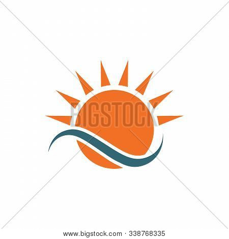 Sun And Sea Wave Icon. Stock Vector Illustration Isolated On White Background.