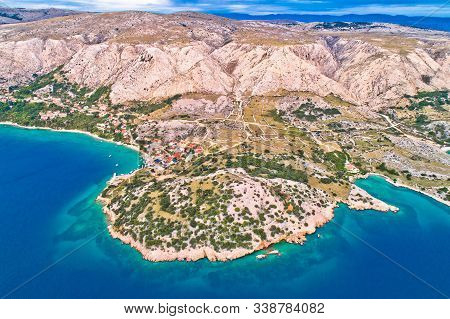 Stara Baska. Aerial Panoramic View Of Stara Baska Village And Stone Desert Landscape Of Krk Island, 