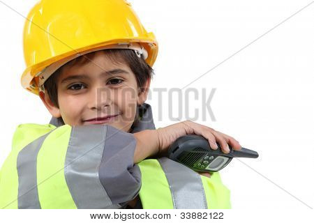 Bir walkie talkie ile çocuk