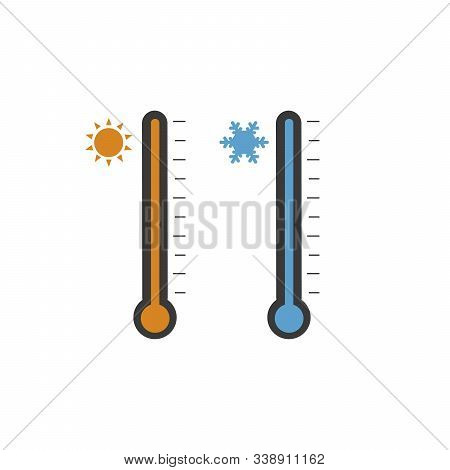 Thermometer With Scale Measuring Hot And Cold, With Sun And Snowflake Icons, Vector Illustration