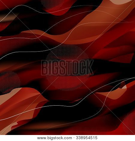 Abstract Background Of Curved Lines In Dark Red Colors