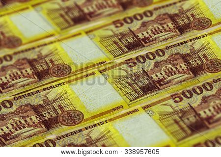 Hungarian Forints Banknotes Background. 500 Huf Budapest. Hungary