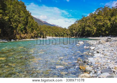 Blue Pools In Mount Aspiring National Park, South Island, New Zealand