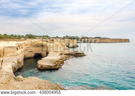 View At The Rock Formation Faraglioni Di Saint Andrea In Torre Del Orso On The Shores Of The Adriati