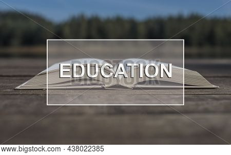 Education Word, Knoledge And Learning Concept. Open Textbook