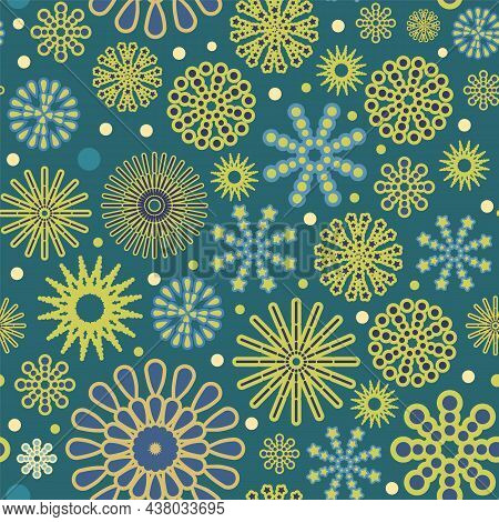 Festive Background. Square Seamless Pattern. Dark. Bright Flashes Of Fireworks In A Symbolic Style. 