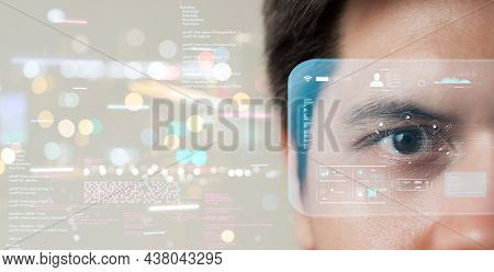 The Metaverse Universe, Man Wearing Augmented Reality On Virtual Screen Future Technology, The Real 