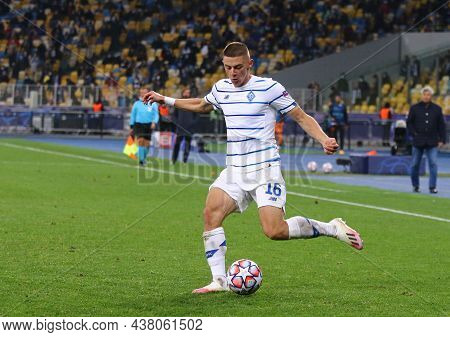 Kyiv, Ukraine - October 20, 2020: Vitaliy Mykolenko Of Dynamo Kyiv Kicks A Ball During The Uefa Cham