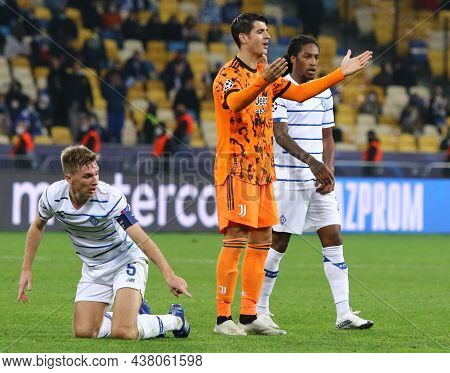 Kyiv, Ukraine - October 20, 2020: Alvaro Morata Of Juventus (in Orange) Reacts After Referee Whistle